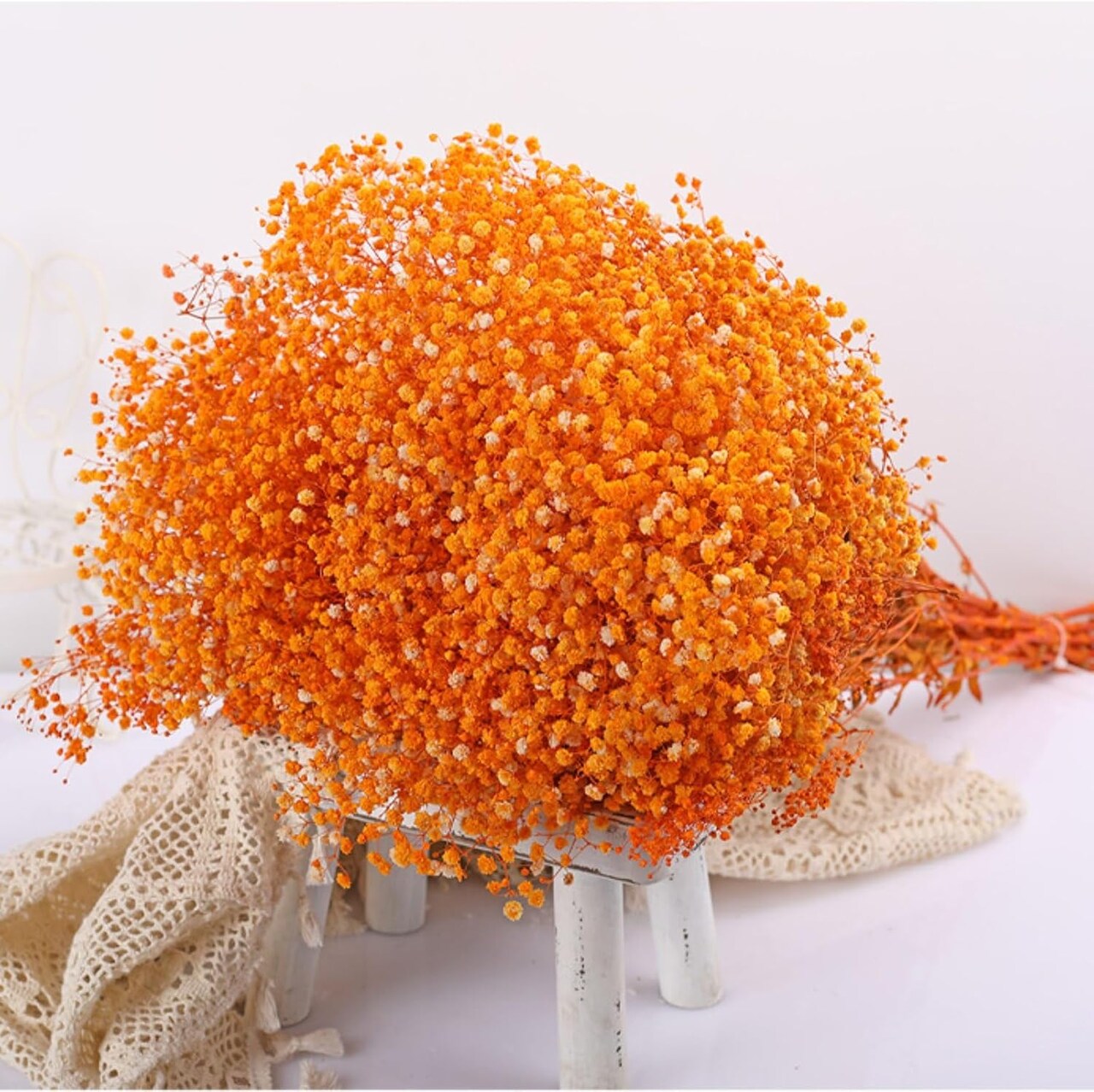 Dried Baby’s Breath Bouquet – 17 Inch, 2500+ Ivory & Orange Gypsophila Stems for Wedding, DIY Wreaths, Table Vases, Home Decor, Party & Garden Floral Arrangement